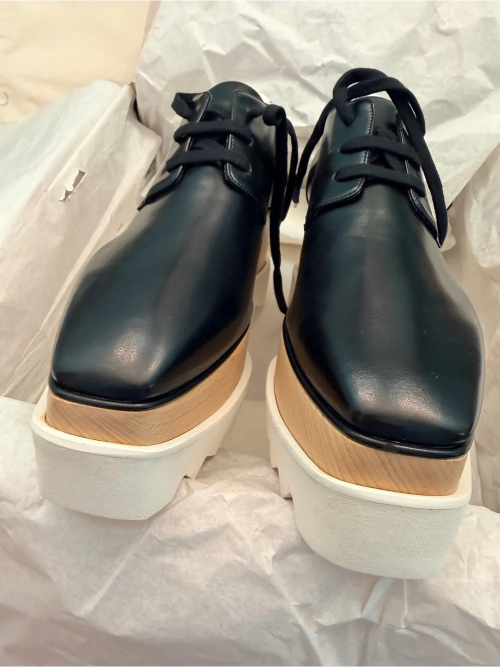 Stella McCartney Elyse Platform Lace-Up Shoes with Wood-Effect Sole